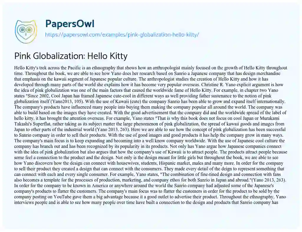 Essay on Pink Globalization: Hello Kitty
