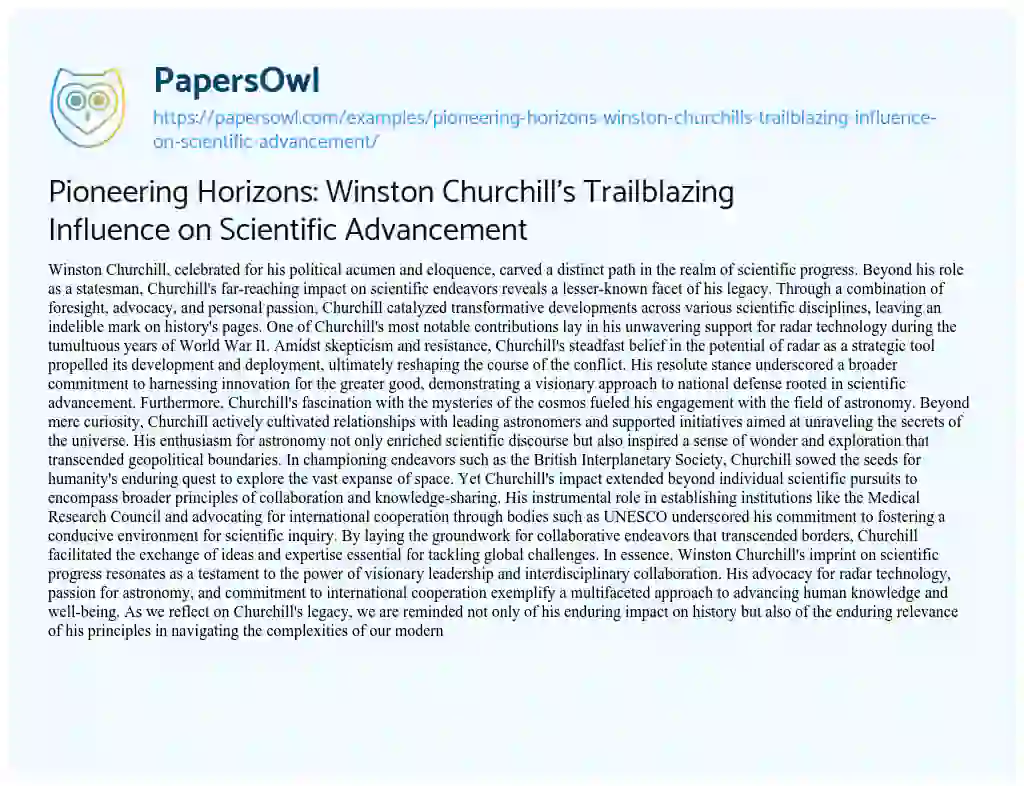 Essay on Pioneering Horizons: Winston Churchill’s Trailblazing Influence on Scientific Advancement