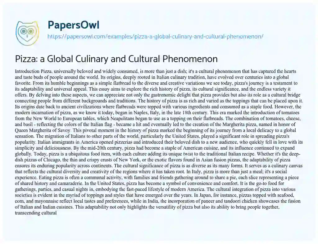 Essay on Pizza: a Global Culinary and Cultural Phenomenon