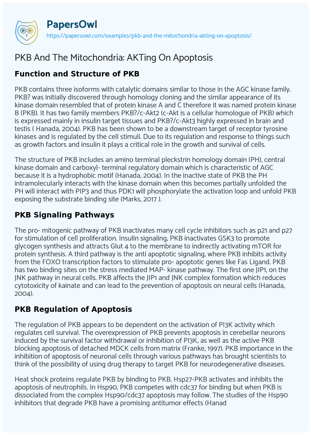 Essay on PKB and the Mitochondria: AKTing on Apoptosis