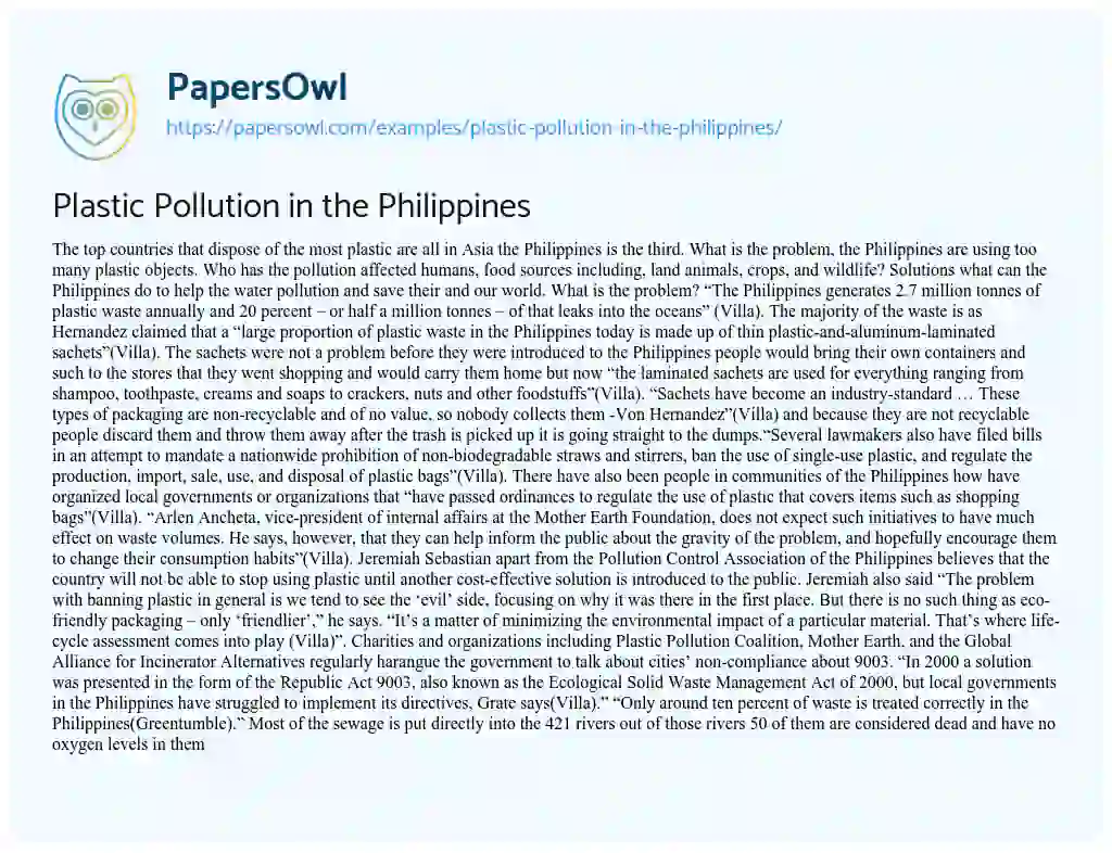 Essay on Plastic Pollution in the Philippines