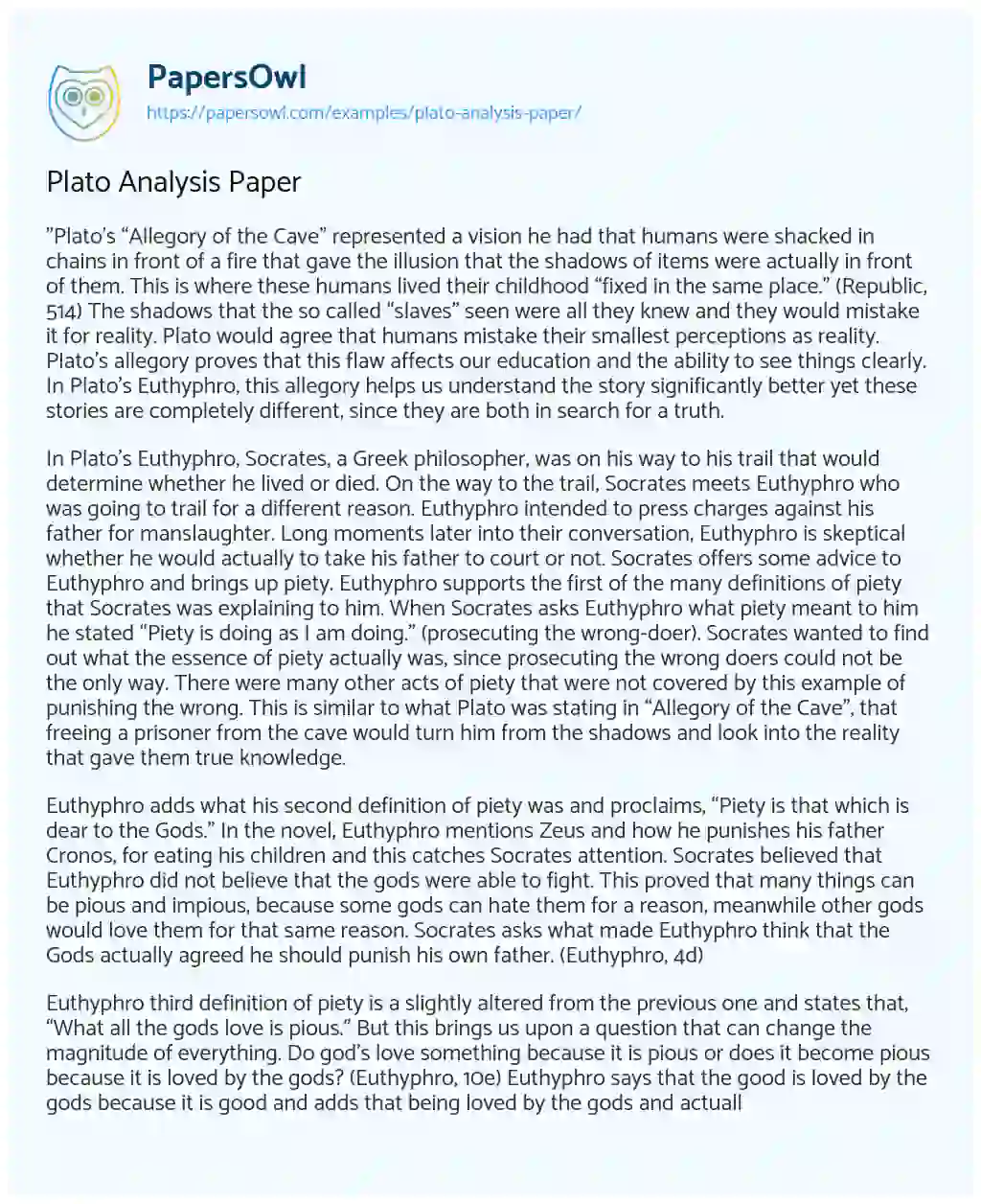 Essay on Plato Analysis Paper