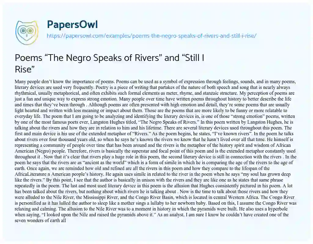 Essay on Poems “The Negro Speaks of Rivers” and “Still i Rise”