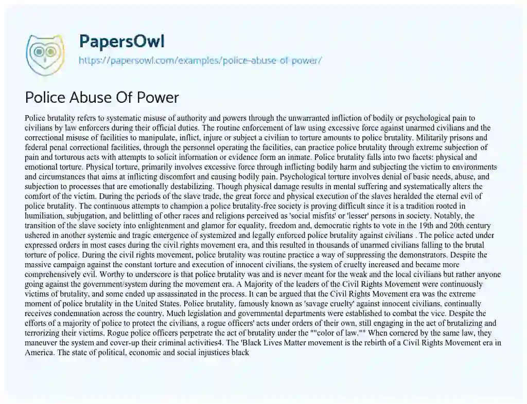Essay on Police Abuse of Power