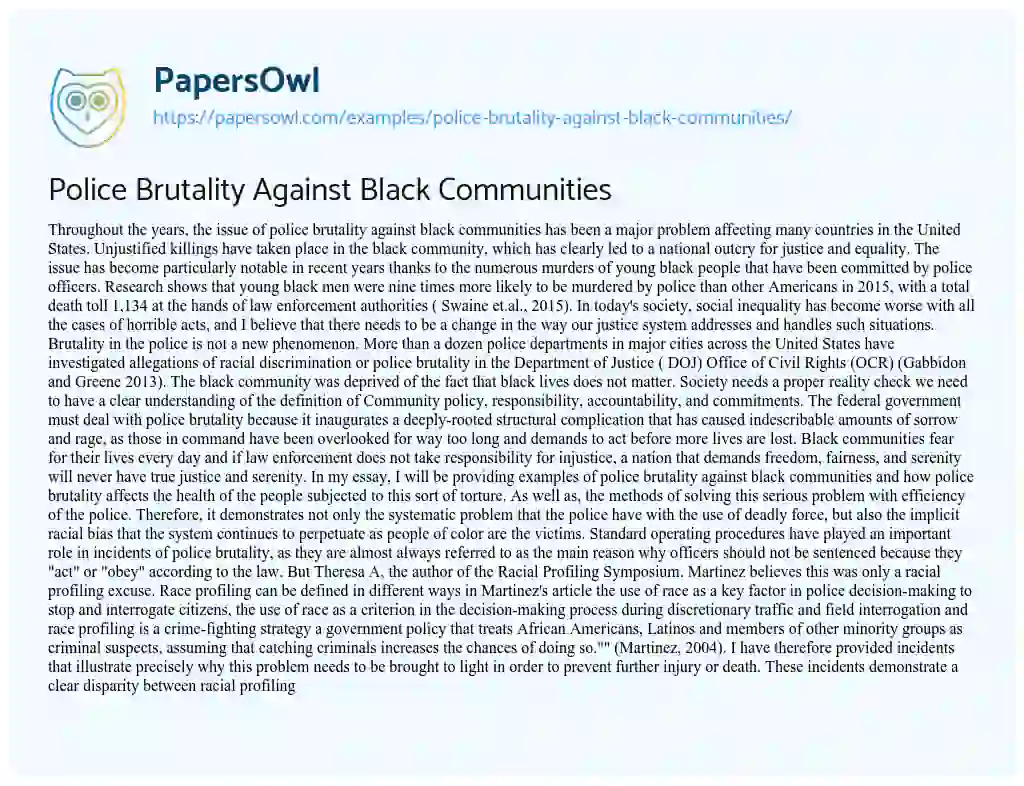 Essay on Police Brutality against Black Communities