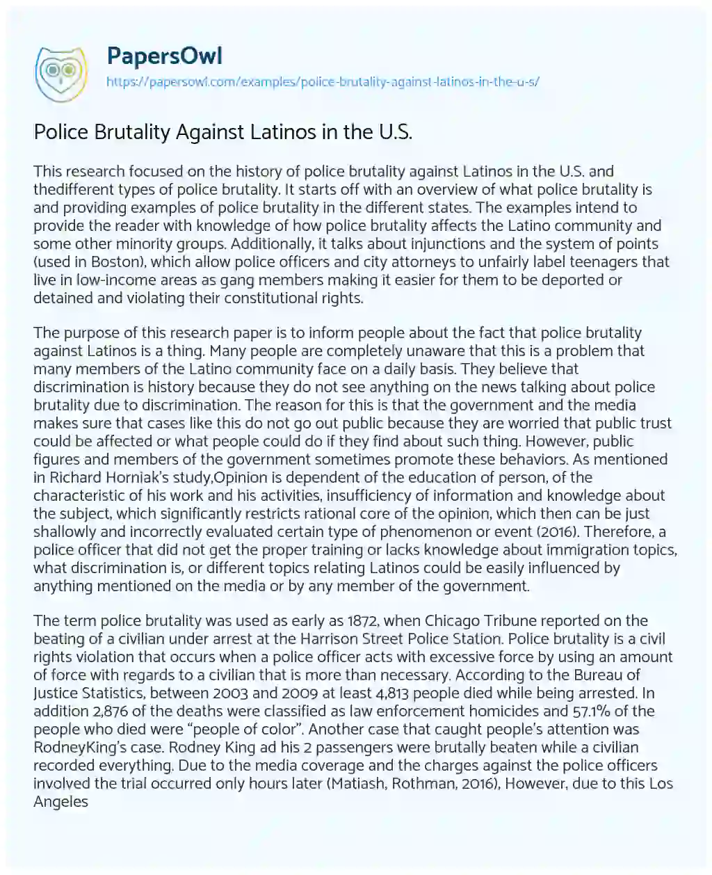 Essay on Police Brutality against Latinos in the U.S.