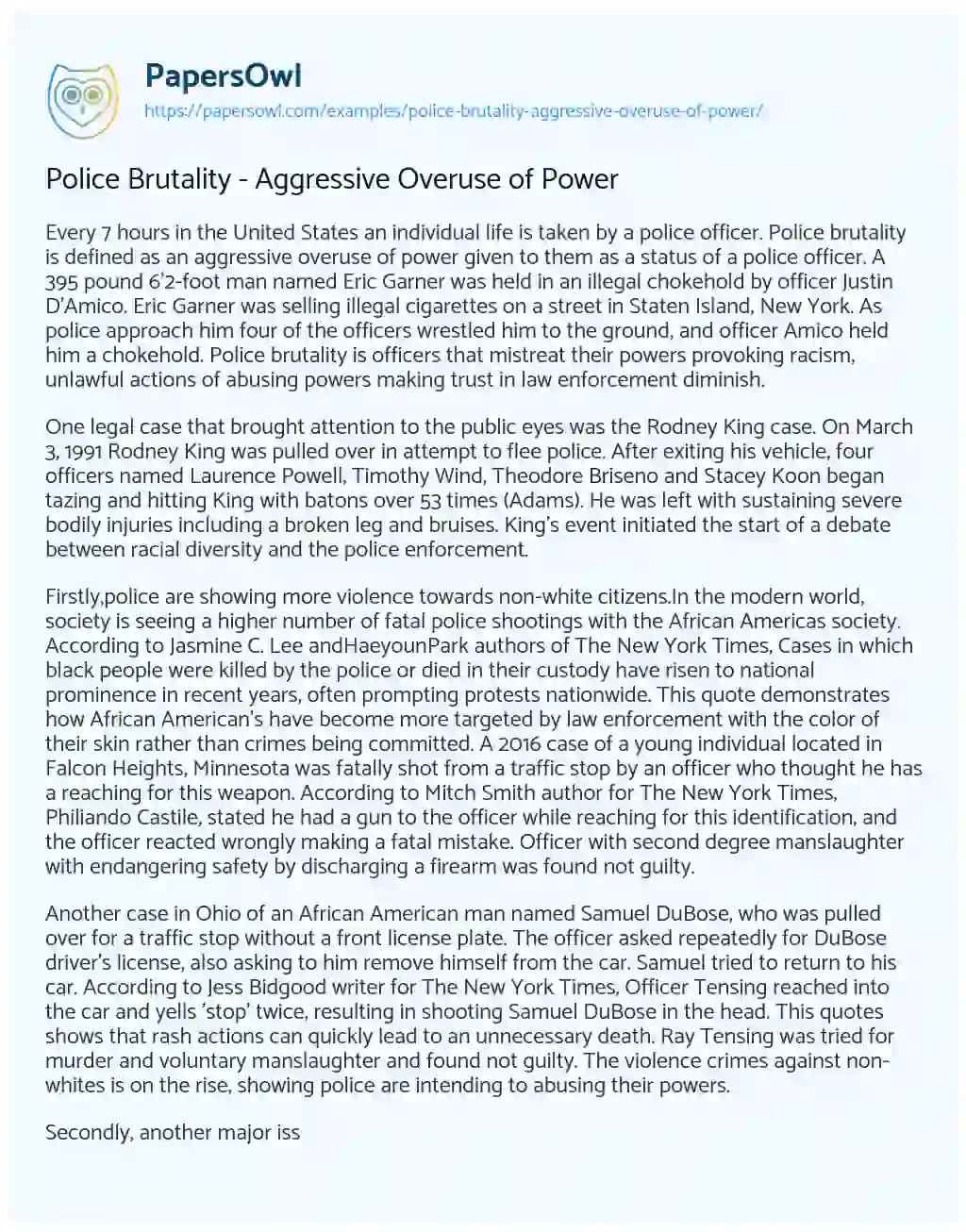Essay on Police Brutality – Aggressive Overuse of Power