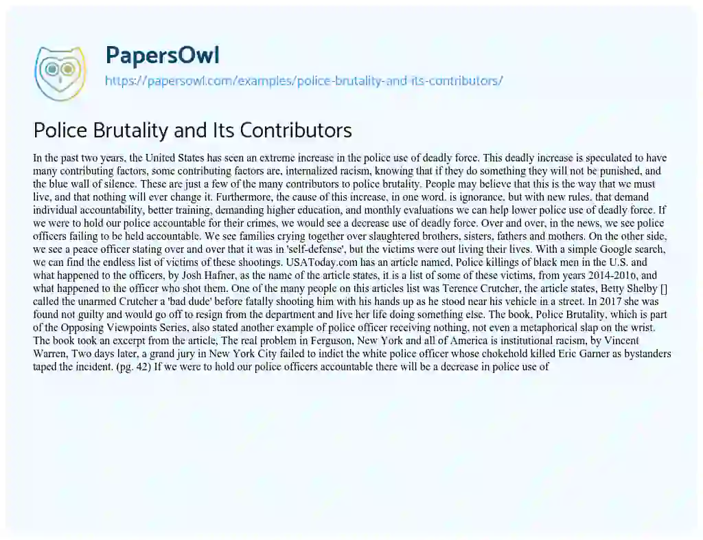 Essay on Police Brutality and its Contributors