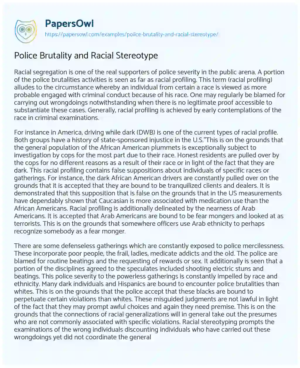 Essay on Police Brutality and Racial Stereotype