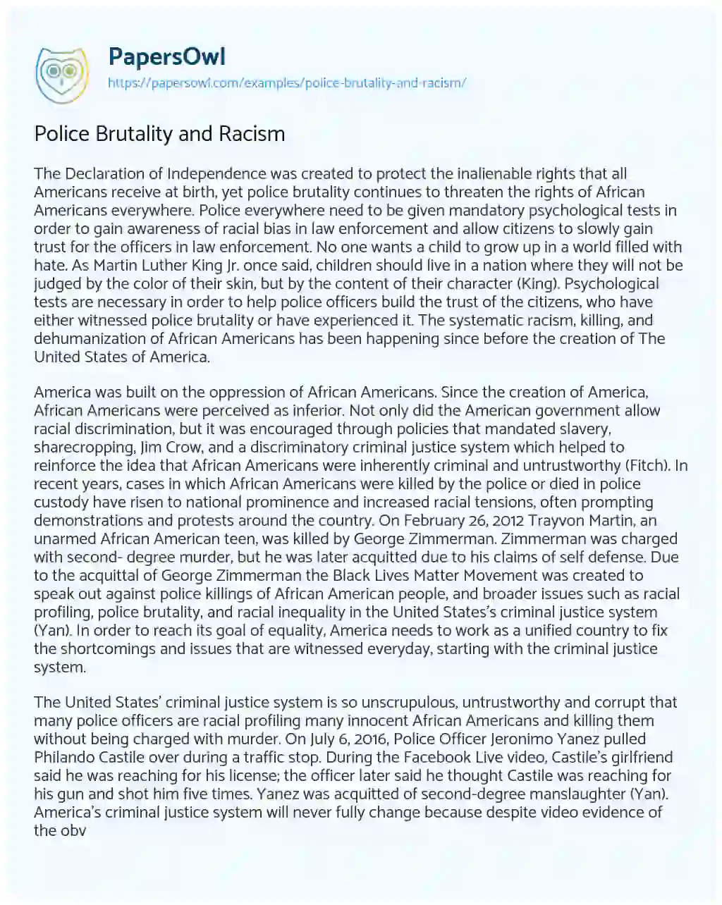 Police Brutality and Racism essay