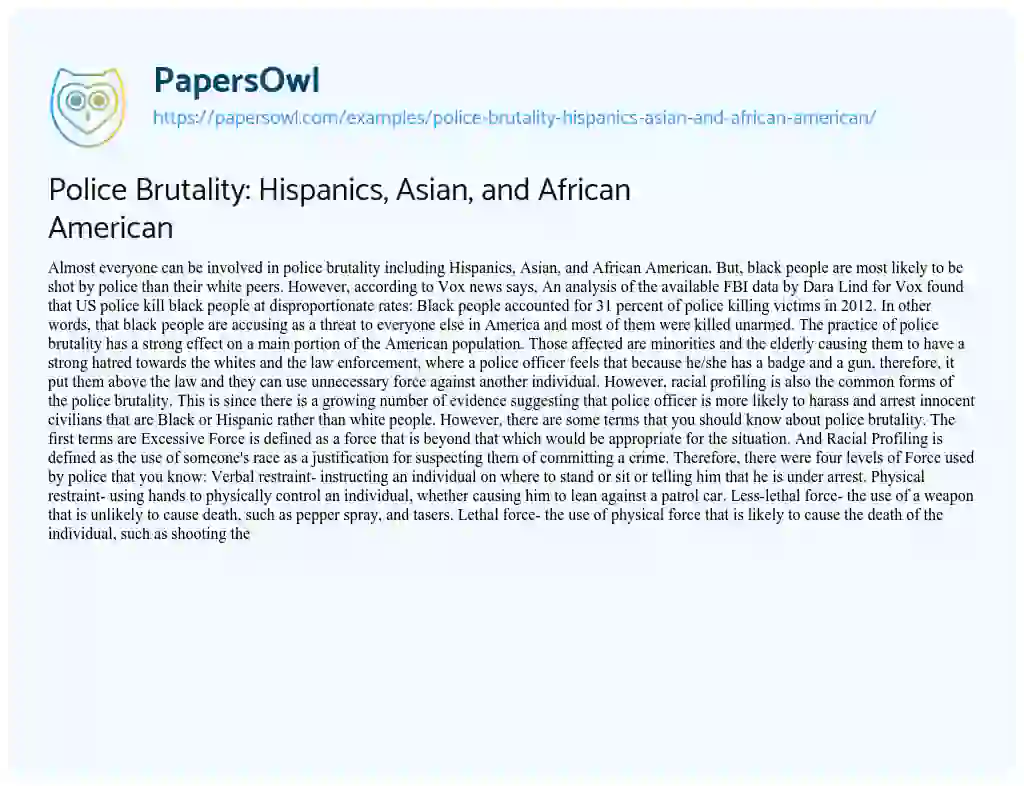 Essay on Police Brutality: Hispanics, Asian, and African American