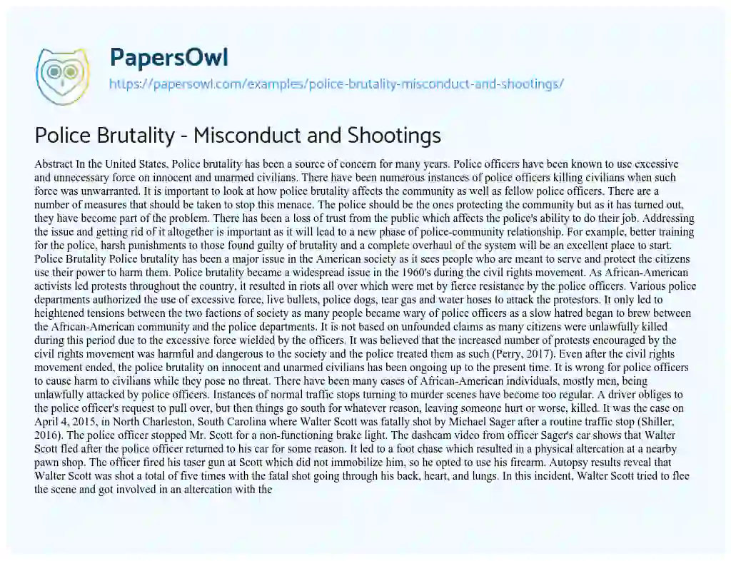 Police Brutality – Misconduct and Shootings essay