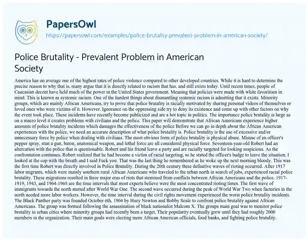 Essay on Police Brutality – Prevalent Problem in American Society