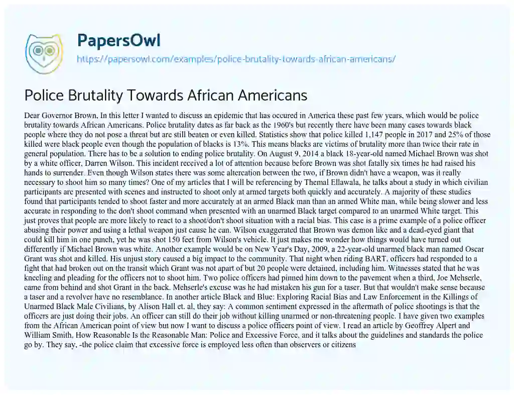 Essay on Police Brutality Towards African Americans