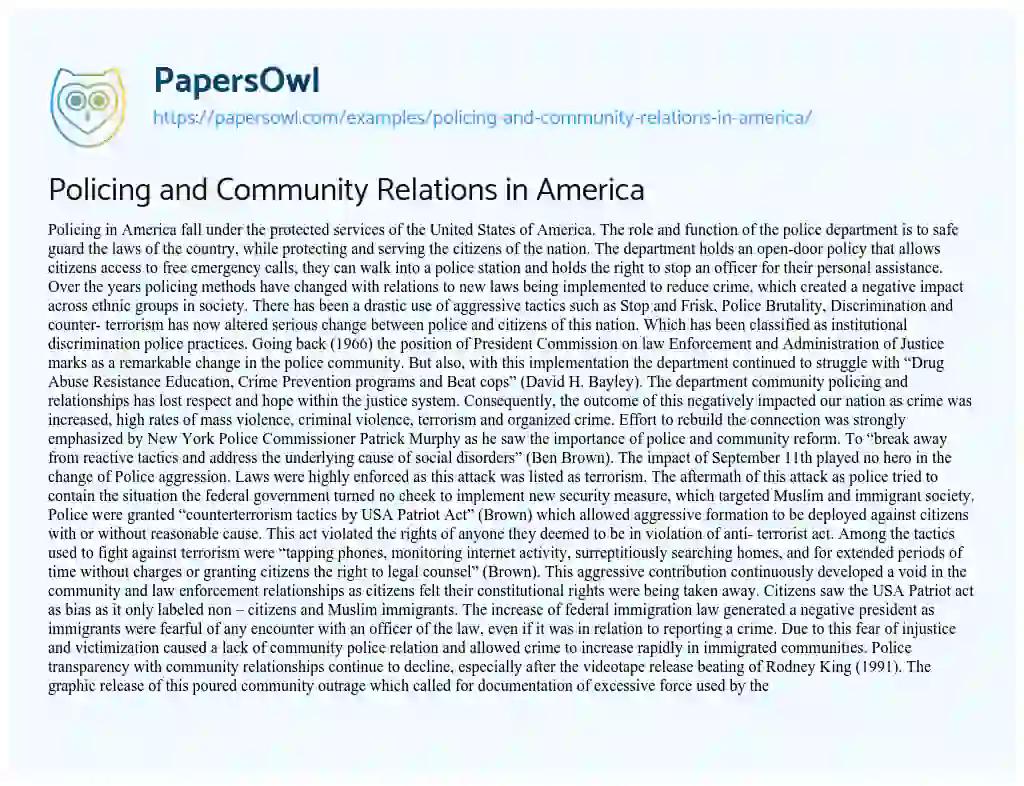 Policing and Community Relations in America essay