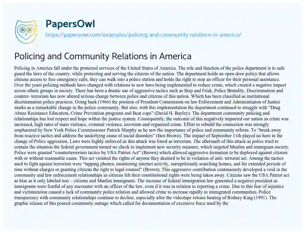 Essay on Policing and Community Relations in America