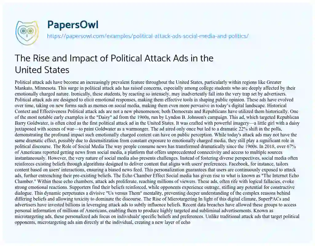 Essay on The Rise and Impact of Political Attack Ads in the United States