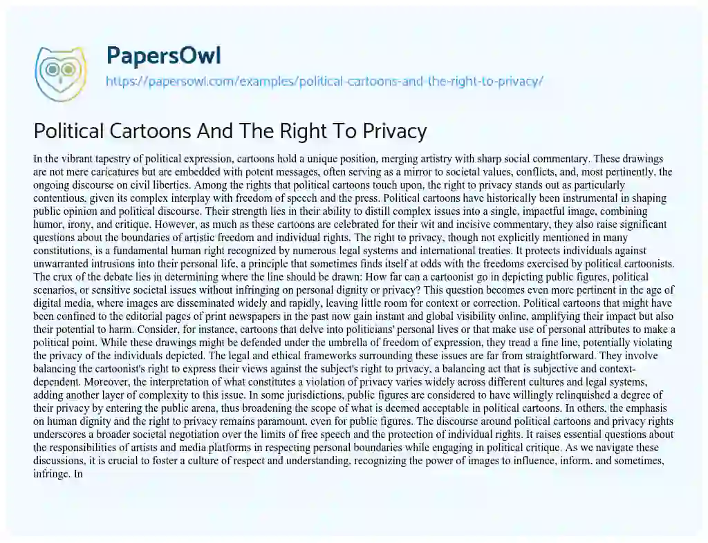 Essay on Political Cartoons and the Right to Privacy