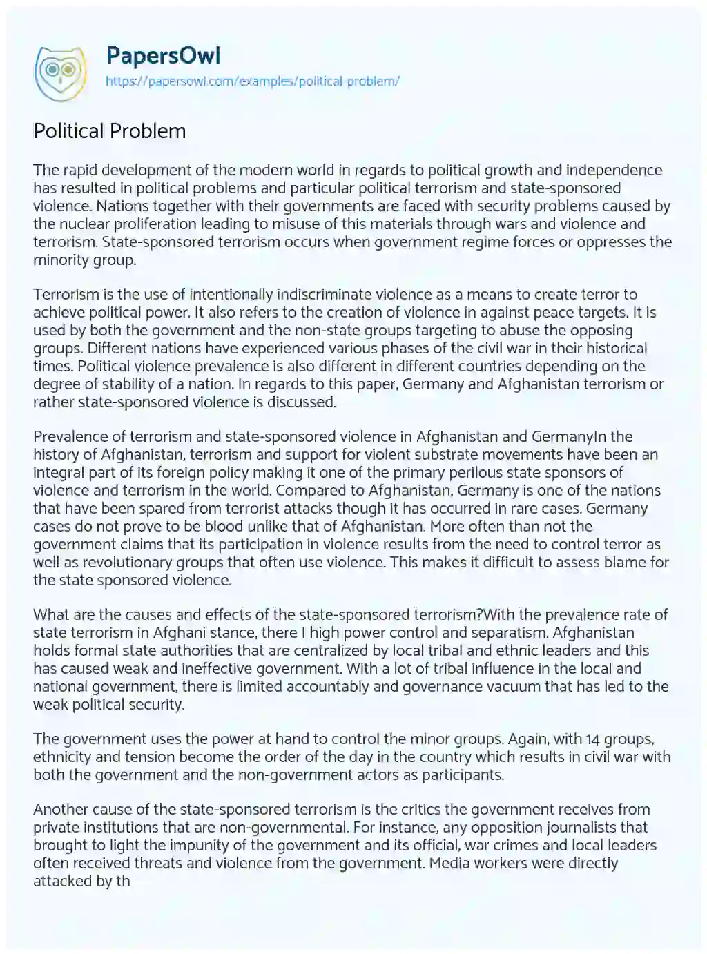 Political Problem essay