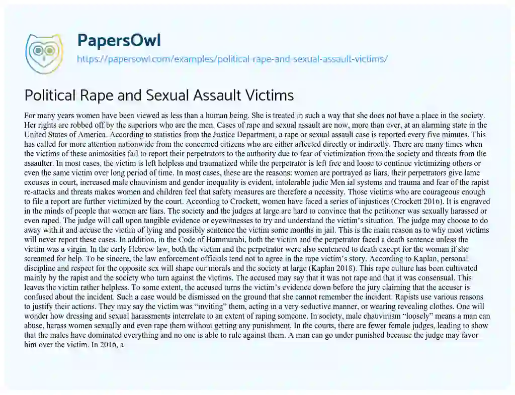 Essay on Political Rape and Sexual Assault Victims