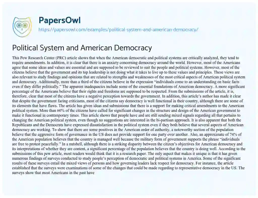 Political System and American Democracy essay