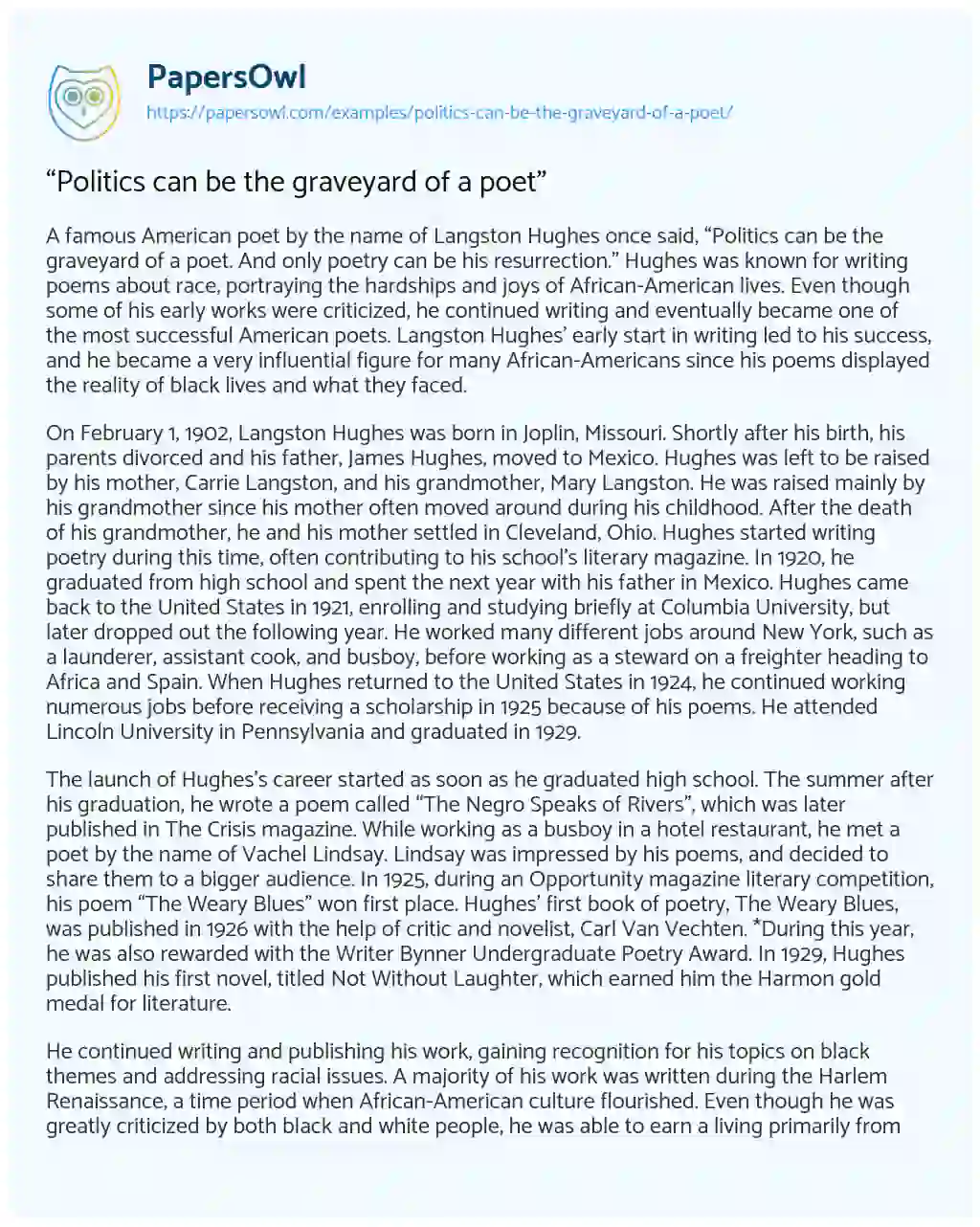 “Politics Can be the Graveyard of a Poet” essay