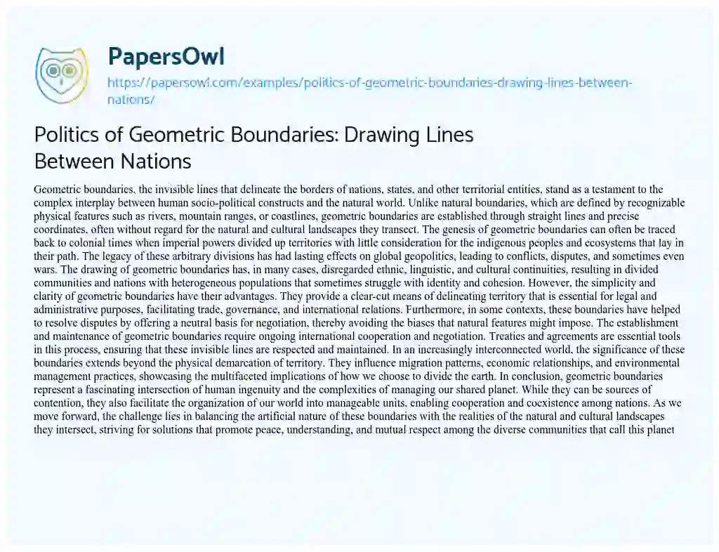 Essay on Politics of Geometric Boundaries: Drawing Lines between Nations