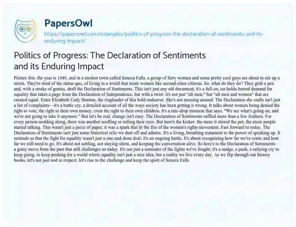 Essay on Politics of Progress: the Declaration of Sentiments and its Enduring Impact