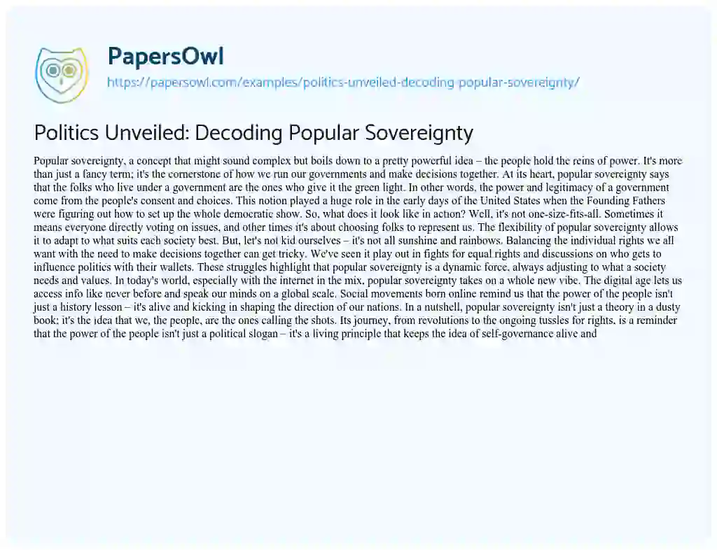 Essay on Politics Unveiled: Decoding Popular Sovereignty