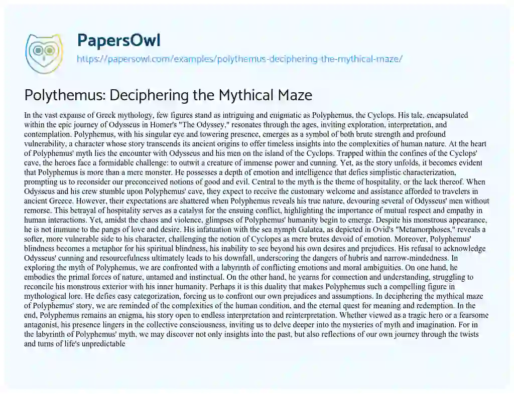 Essay on Polythemus: Deciphering the Mythical Maze