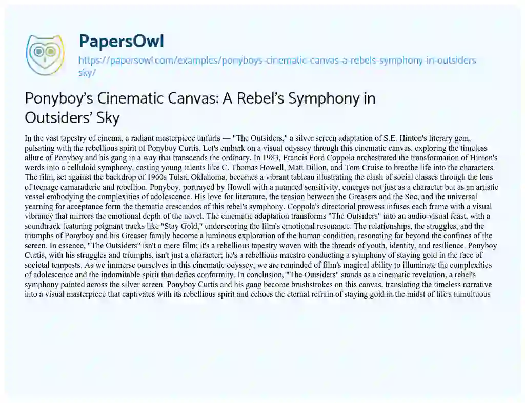 Essay on Ponyboy’s Cinematic Canvas: a Rebel’s Symphony in Outsiders’ Sky