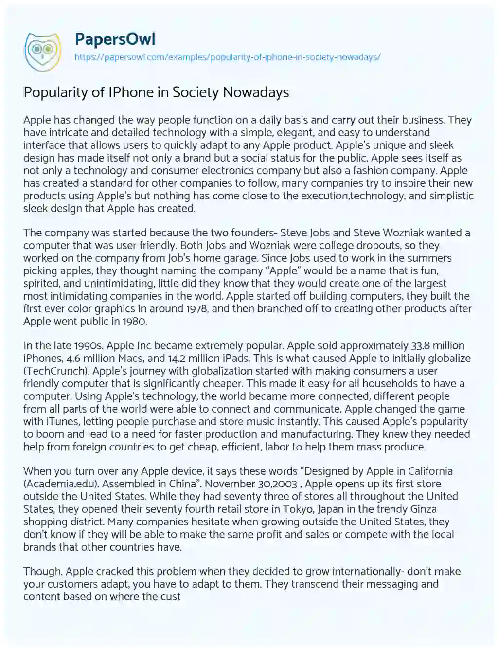 Essay on Popularity of IPhone in Society Nowadays