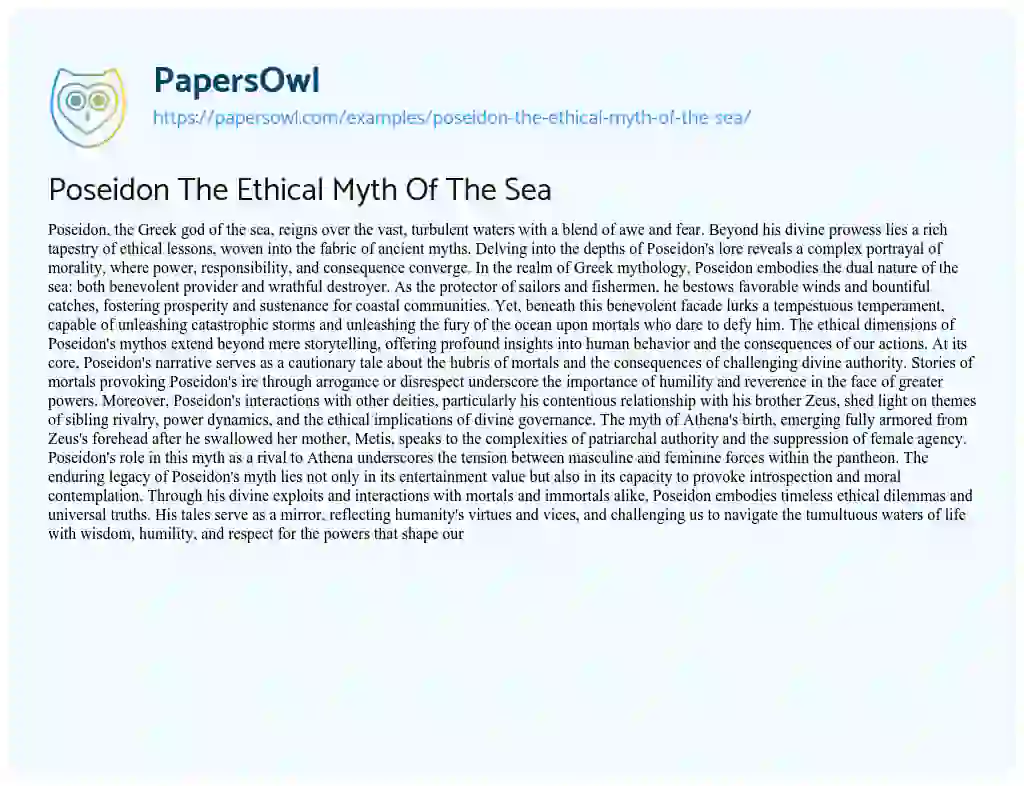 Essay on Poseidon the Ethical Myth of the Sea