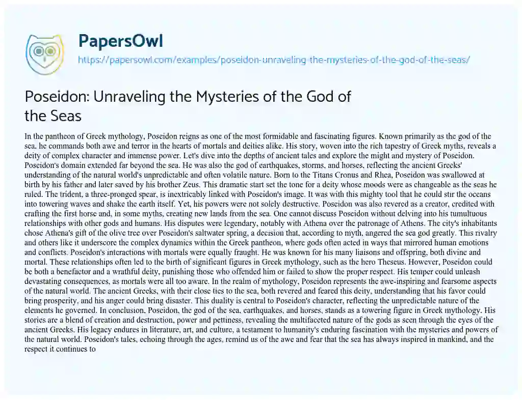 Essay on Poseidon: Unraveling the Mysteries of the God of the Seas
