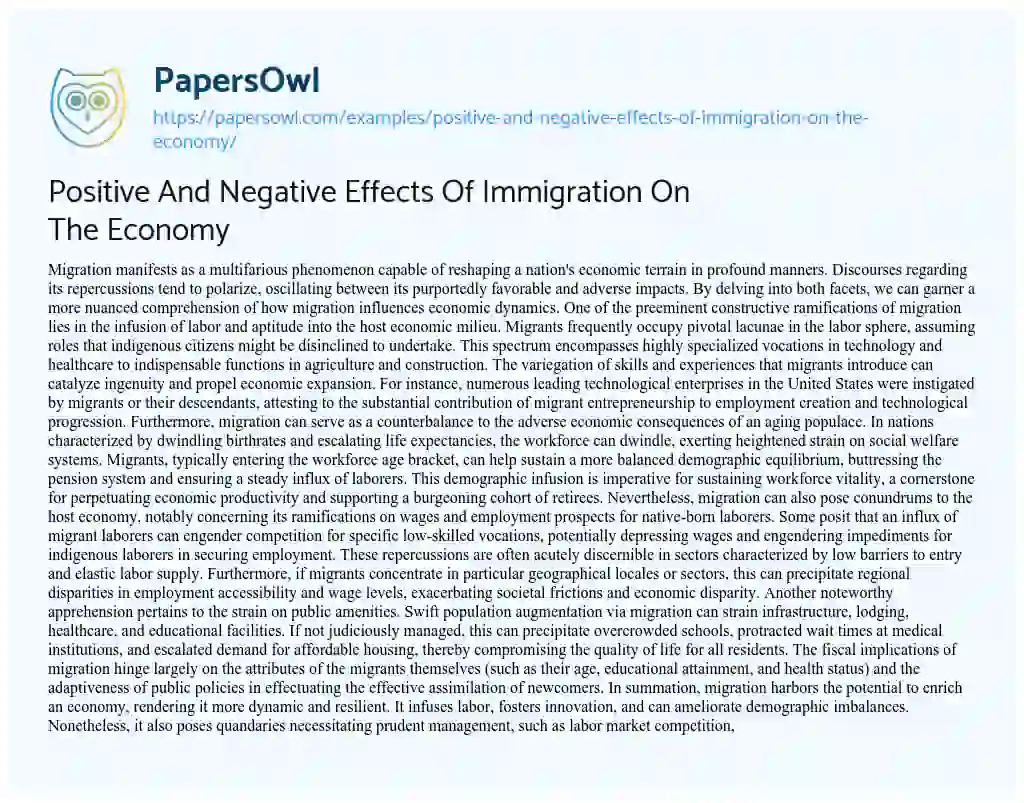 Essay on Positive and Negative Effects of Immigration on the Economy