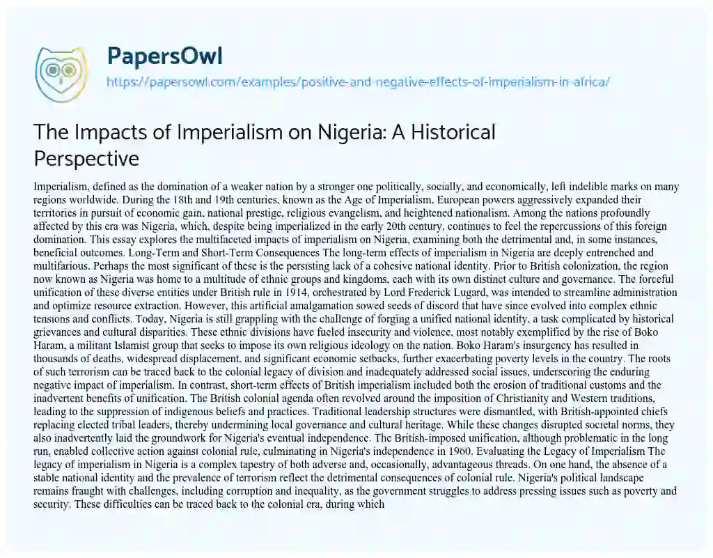 positive and negative effects of imperialism in africa essay