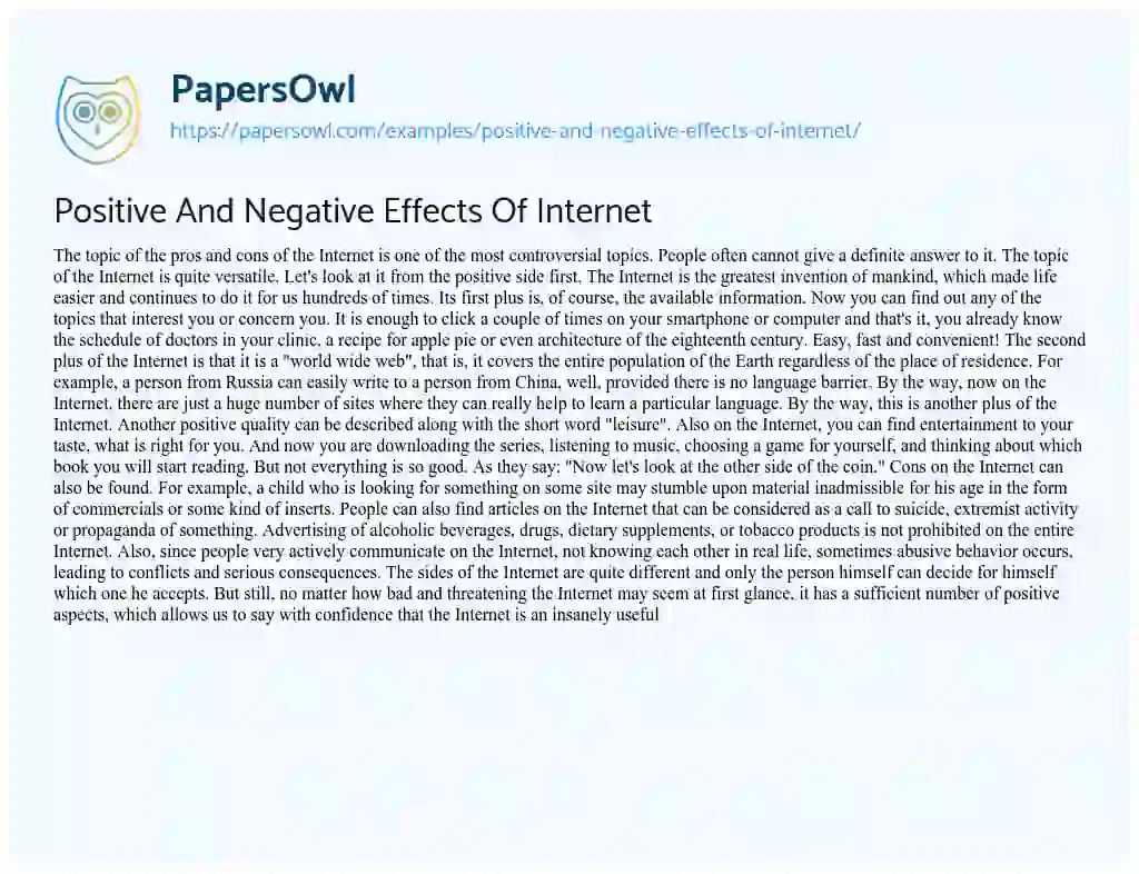 Essay on Positive and Negative Effects of Internet