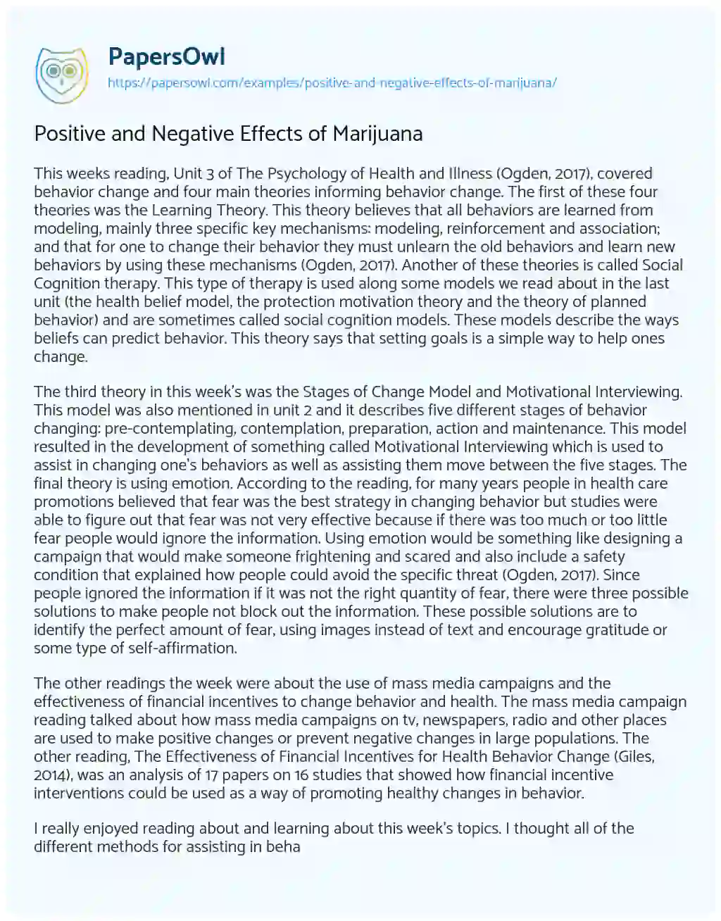 Essay on Positive and Negative Effects of Marijuana