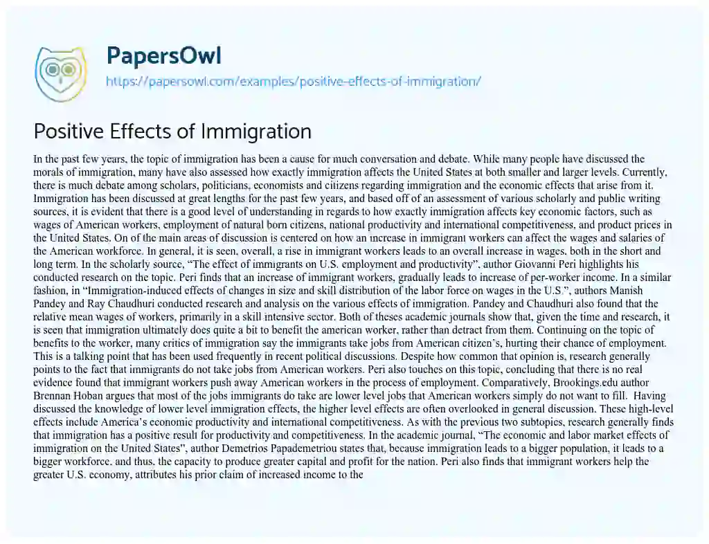 Essay on Positive Effects of Immigration