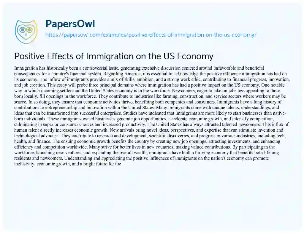 Essay on Positive Effects of Immigration on the US Economy