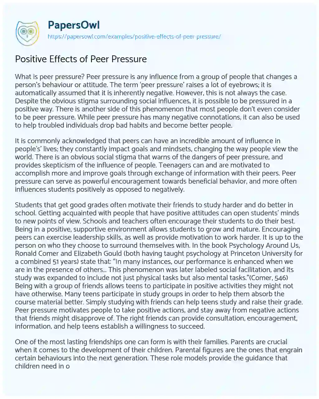 Positive Effects of Peer Pressure essay