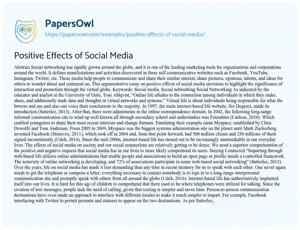 Essay on Positive Effects of Social Media