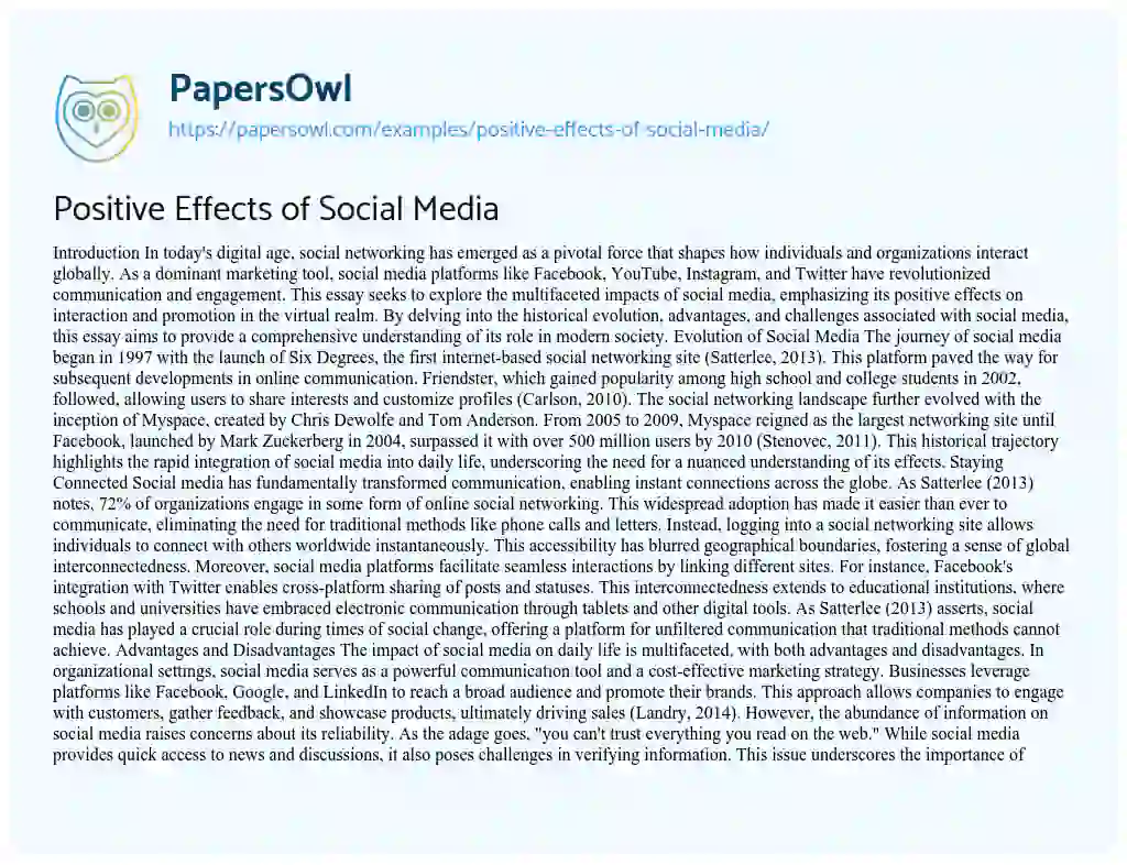 Essay on Positive Effects of Social Media