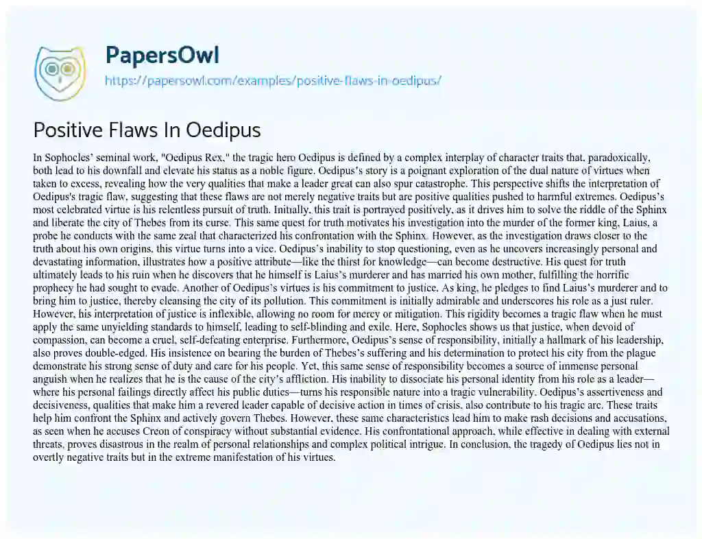 Essay on Positive Flaws in Oedipus