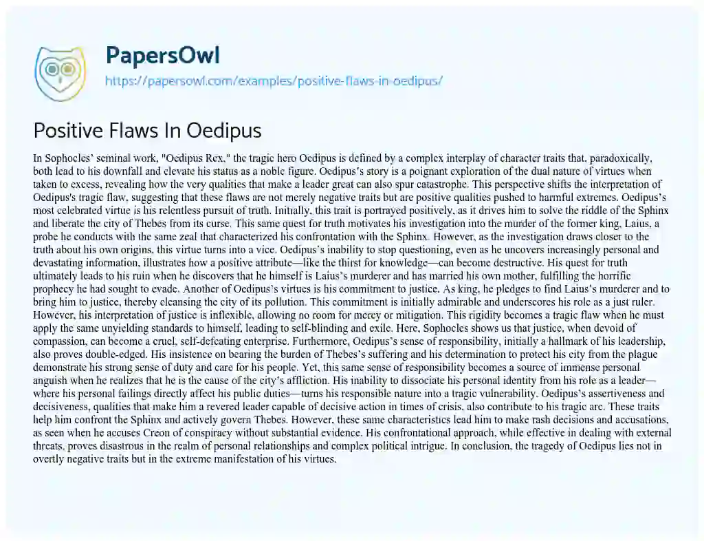 Essay on Positive Flaws In Oedipus