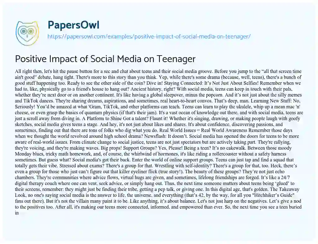 Essay on Positive Impact of Social Media on Teenager