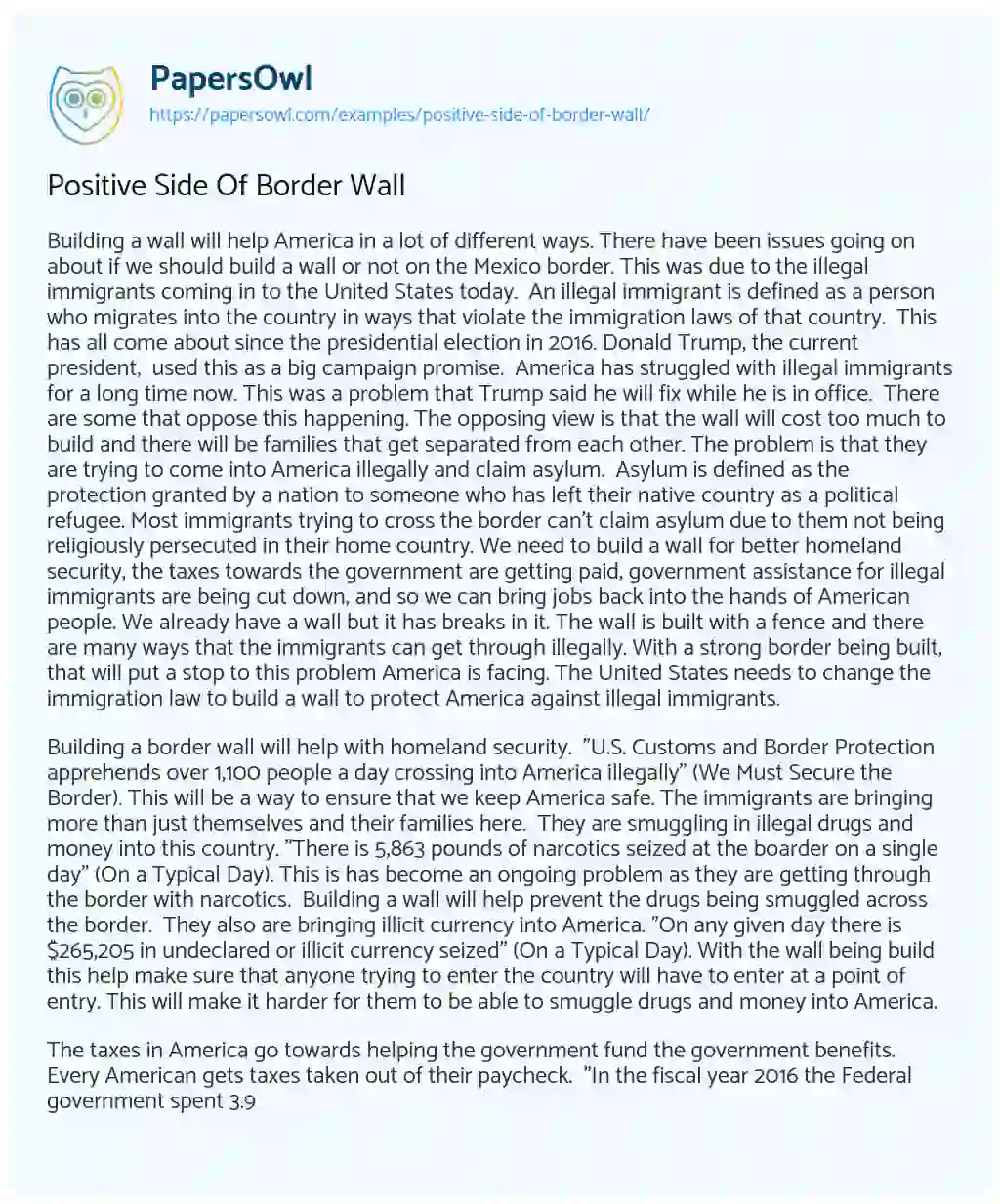 Essay on Positive Side of Border Wall