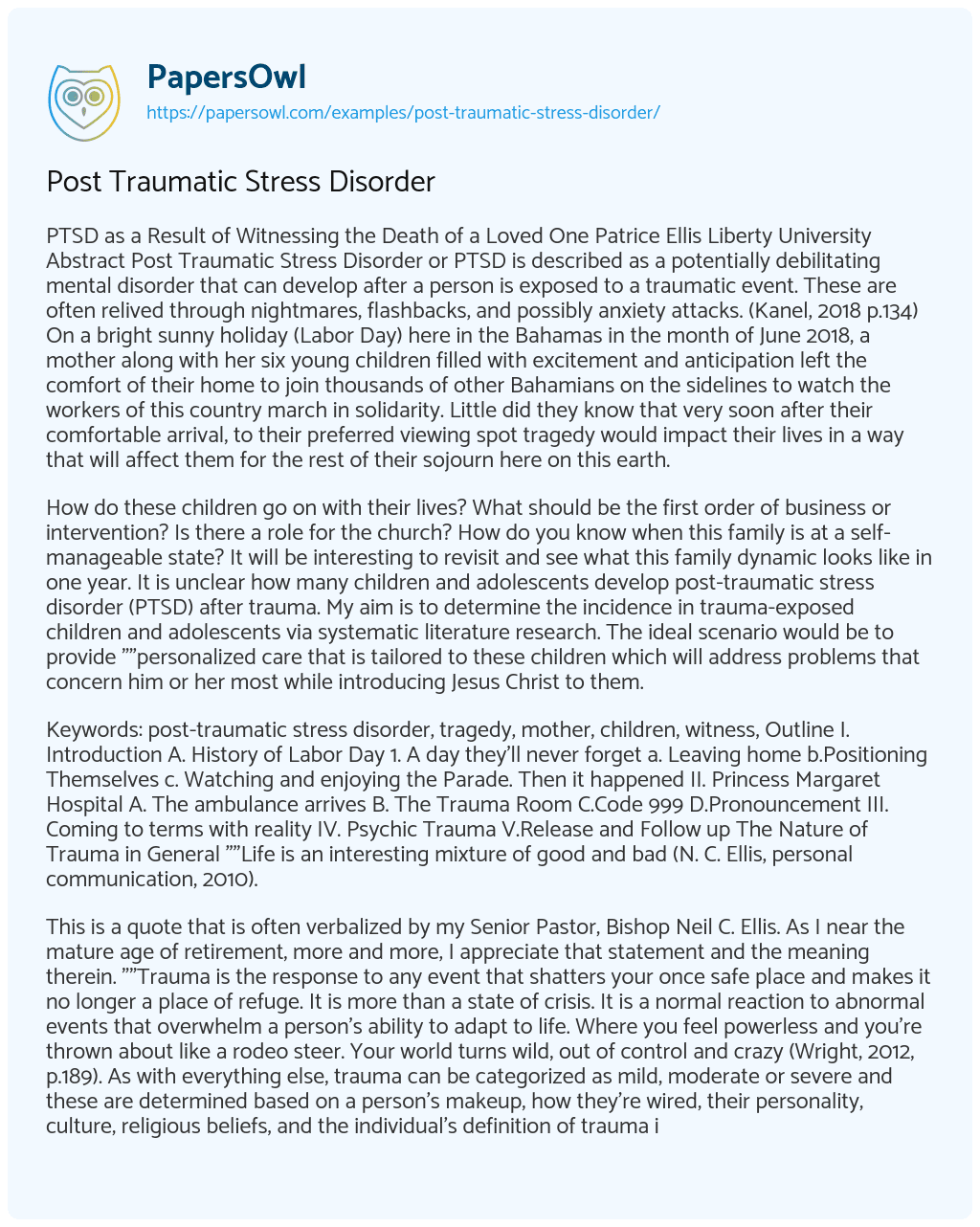 Post Traumatic Stress Disorder Post Traumatic Stress Disorder essay