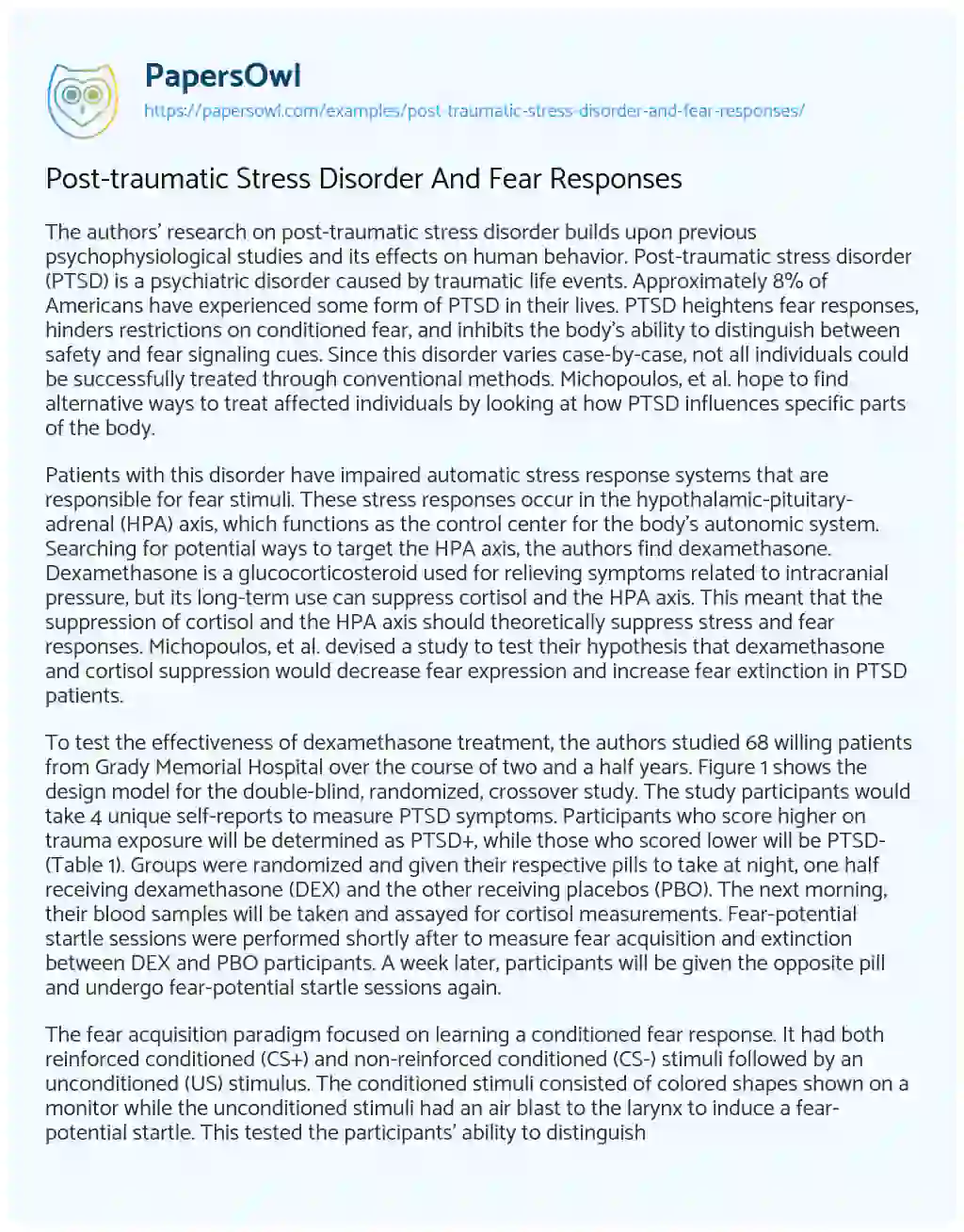 Post-traumatic Stress Disorder and Fear Responses essay
