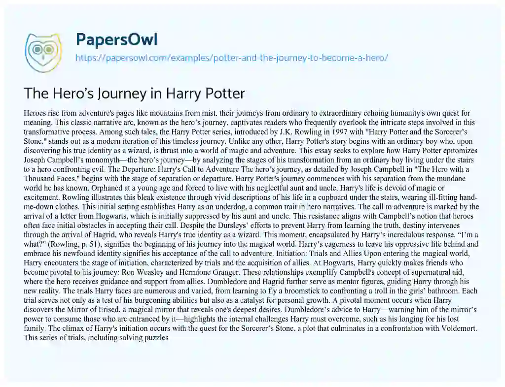 Essay on Potter and the Journey to Become a Hero